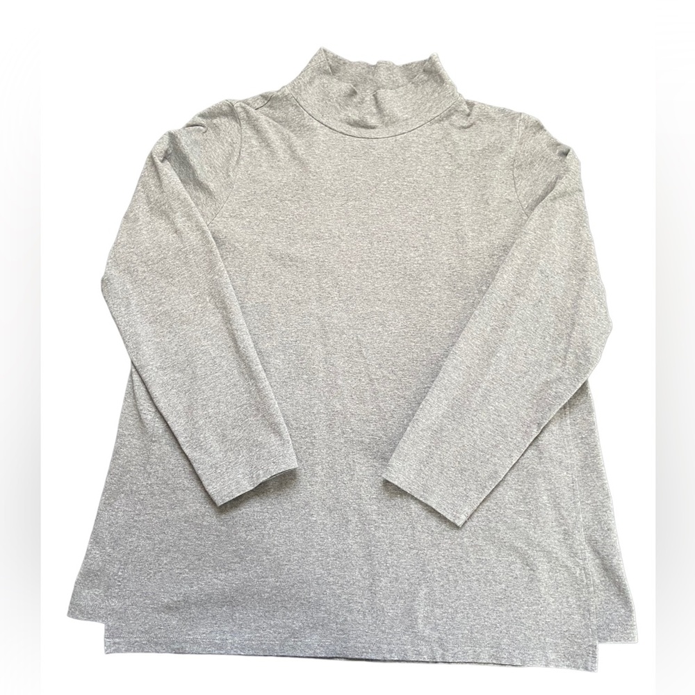 Eileen Fisher Organic Cotton Stretch Jersey Funnel Neck Shirt Gray Petite M